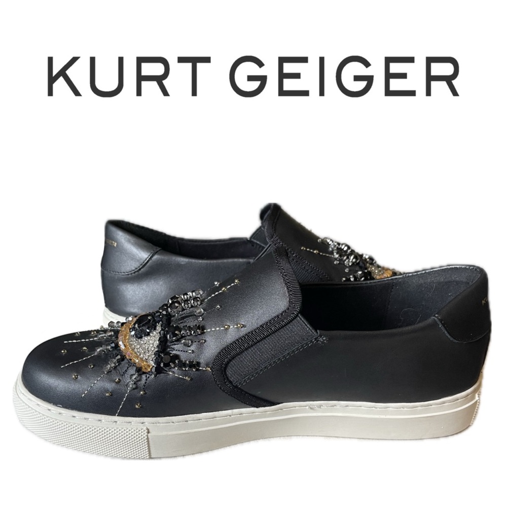 Kurt Geiger Black Leather Slip-On Sneakers with Embellished Evil Eye - Picture 6 of 10